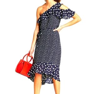 Womens Blue White Polka Dot Ruffle dress